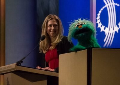 A speaker with a muppet